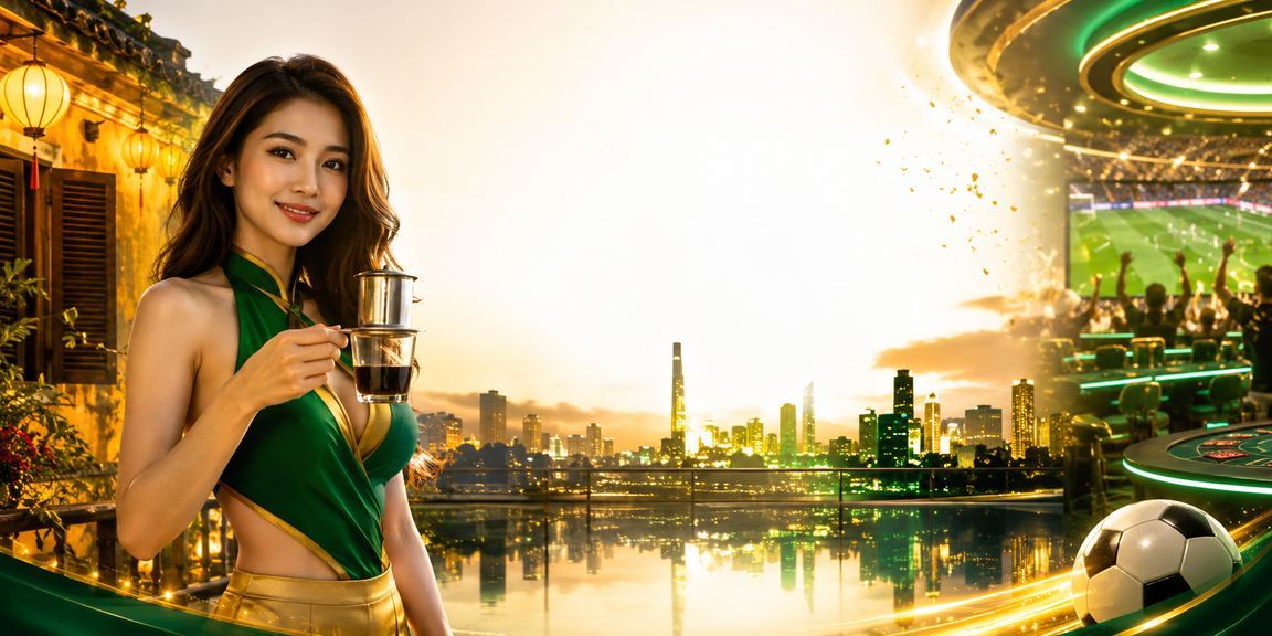 Người dùng tại Hội An xem ưu đãi tiền thưởng trên điện thoại bên tách cà phê