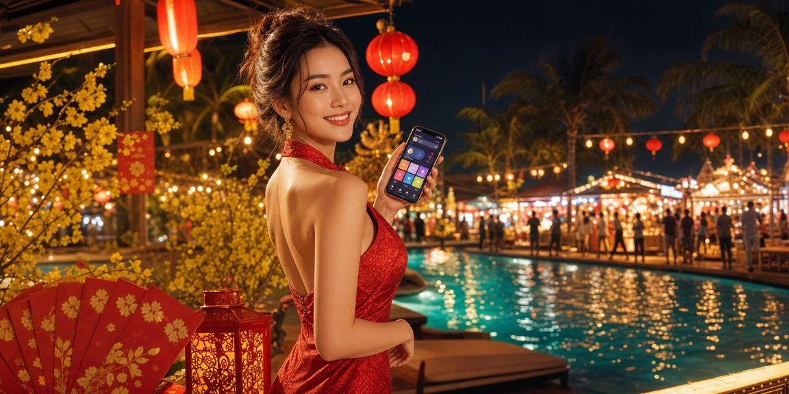Người dùng tại Phú Quốc nhận thưởng và kiểm tra kèo trận đấu trong không khí lễ hội đèn lồng
